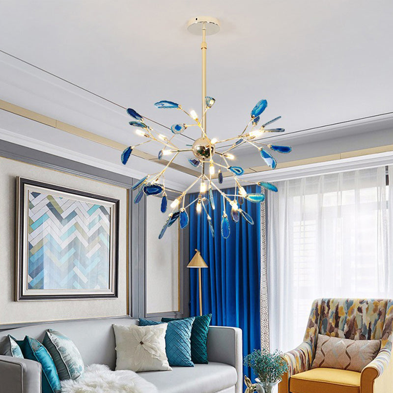 Sputnik Firefly LED Ceiling Lighting Artistic Agate Living Room Chandelier Light in Gold 16 Gold Clearhalo 'Ceiling Lights' 'Chandeliers' 'Modern Chandeliers' 'Modern' Lighting' 2205914