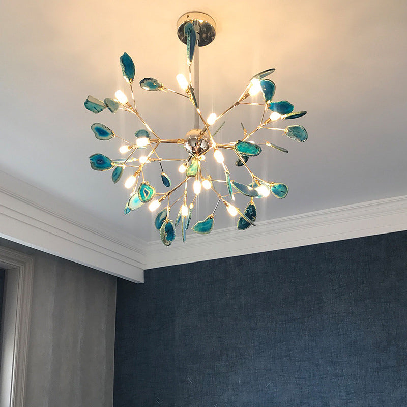 Sputnik Firefly LED Ceiling Lighting Artistic Agate Living Room Chandelier Light in Gold Clearhalo 'Ceiling Lights' 'Chandeliers' 'Modern Chandeliers' 'Modern' Lighting' 2205915