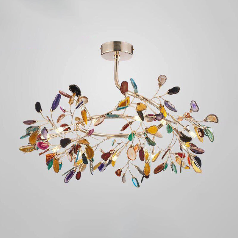 Nordic Firefly Chandelier Pendant Light Colorful Agate Living Room LED Hanging Light in Champagne 11 Champagne Clearhalo 'Ceiling Lights' 'Chandeliers' 'Modern Chandeliers' 'Modern' Lighting' 2205922