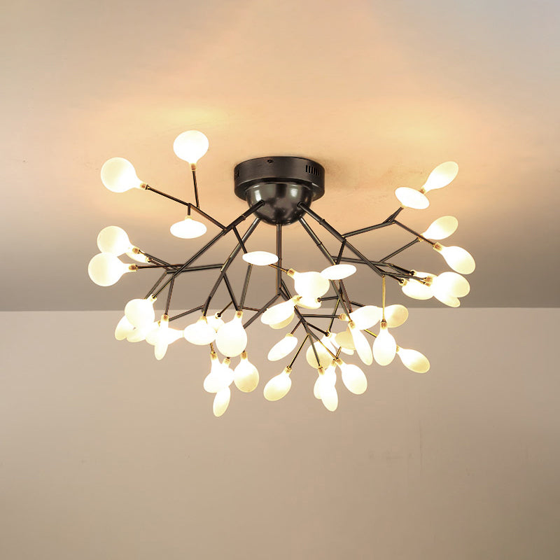 Simplistic Tree Branch LED Semi Flush Mount Metallic Living Room Close To Ceiling Chandelier in Black 45 Black Leaf Clearhalo 'Ceiling Lights' 'Close To Ceiling Lights' 'Close to ceiling' 'Semi-flushmount' Lighting' 2206046