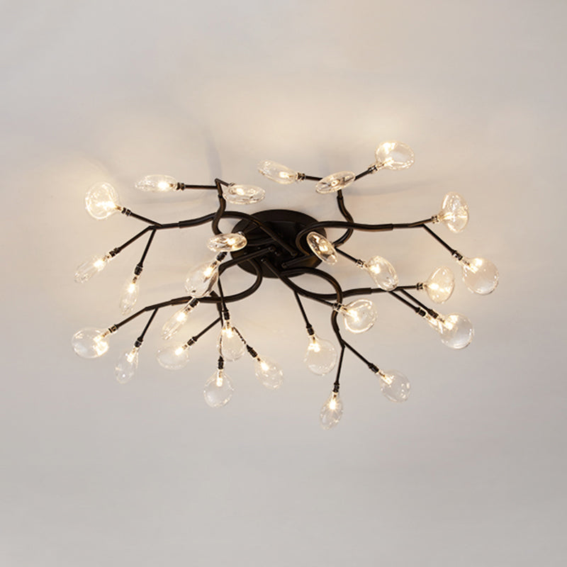 Tree Branch Living Room LED Semi Flush Light Metallic Post-Modern Flush Chandelier Light with Firefly Shade 28 Black B Clearhalo 'Ceiling Lights' 'Close To Ceiling Lights' 'Close to ceiling' 'Semi-flushmount' Lighting' 2206059