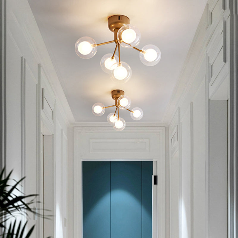 Globe Flush Mount Light Minimalist Clear Glass Corridor Semi LED Flush Chandelier Clearhalo 'Ceiling Lights' 'Close To Ceiling Lights' 'Close to ceiling' 'Semi-flushmount' Lighting' 2206082