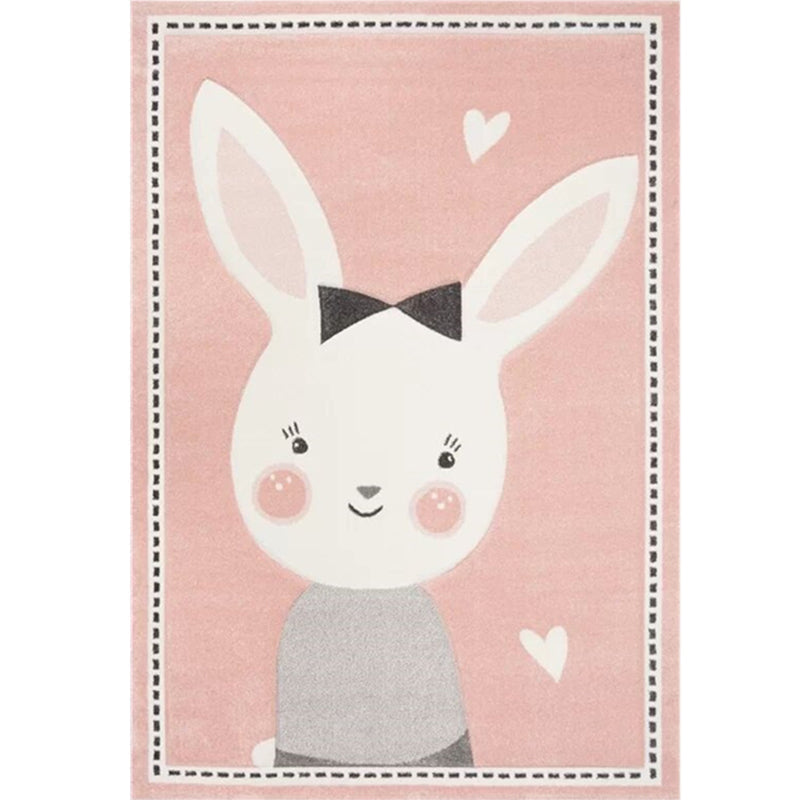 Simple Kids Bedroom Rug Multi Color Cartoon Animal Area Carpet Cotton Blend Pet Friendly Washable Rug Pink Clearhalo 'Area Rug' 'Rug' 2208227