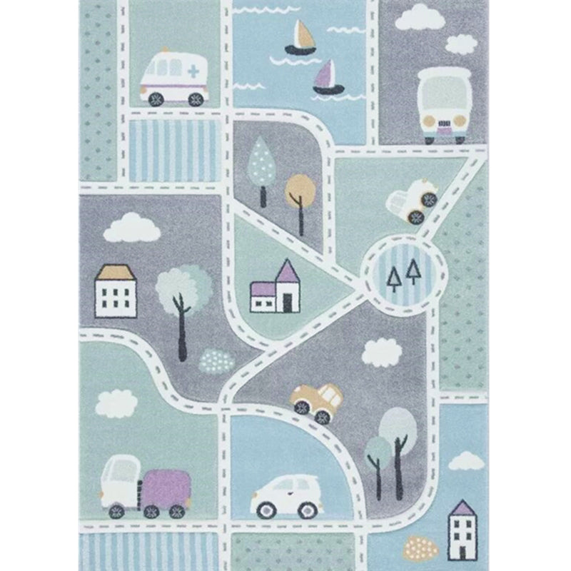 Simple Kids Bedroom Rug Multi Color Cartoon Animal Area Carpet Cotton Blend Pet Friendly Washable Rug Blue Clearhalo 'Area Rug' 'Rug' 2208229