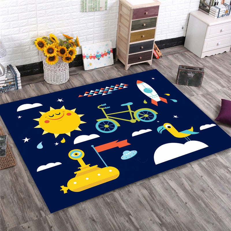 Multi-Color Childrens Room Rug Cute Cartoon Animal Print Carpet Polyster Pet Friendly Easy Care Area Rug Navy Clearhalo 'Area Rug' 'Rug' 2208235