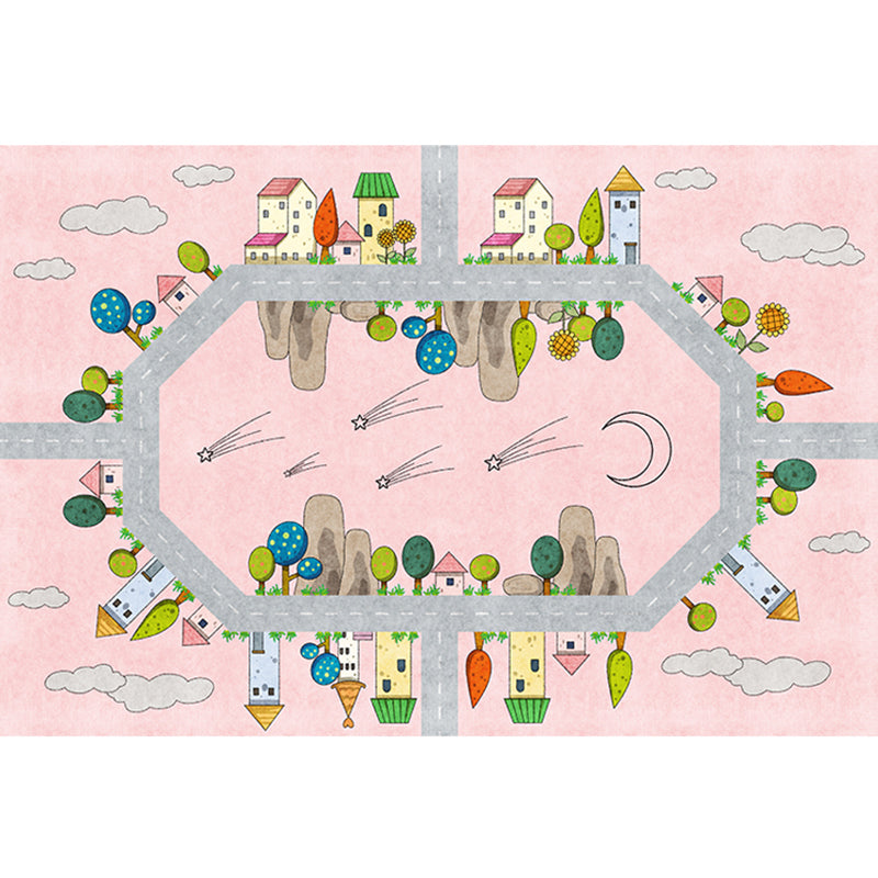 Casual Cartoon Patterned Rug Multi Colored Cotton Blend Rug Anti-Slip Backing Easy Care Carpet for Bedroom Pink Design 2 Clearhalo 'Area Rug' 'Rug' 2208252