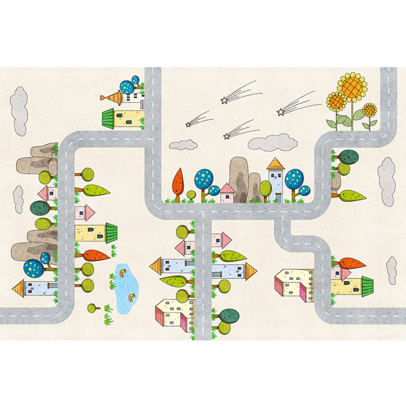 Casual Cartoon Patterned Rug Multi Colored Cotton Blend Rug Anti-Slip Backing Easy Care Carpet for Bedroom Beige Design 1 Clearhalo 'Area Rug' 'Rug' 2208259