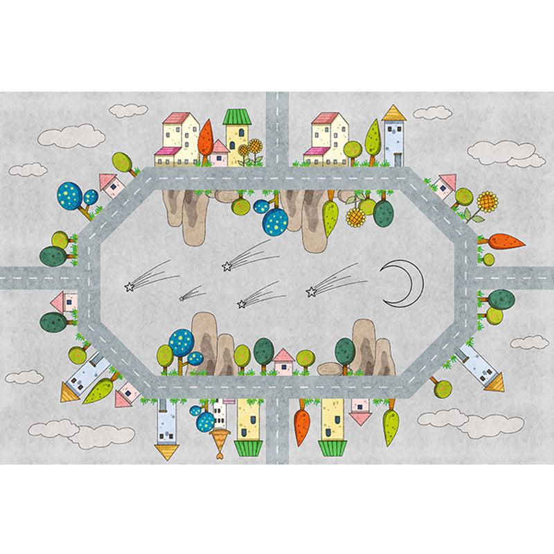 Casual Cartoon Patterned Rug Multi Colored Cotton Blend Rug Anti-Slip Backing Easy Care Carpet for Bedroom Grey Design 2 Clearhalo 'Area Rug' 'Rug' 2208265
