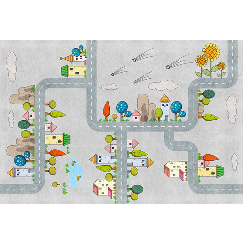 Casual Cartoon Patterned Rug Multi Colored Cotton Blend Rug Anti-Slip Backing Easy Care Carpet for Bedroom Grey Design 1 Clearhalo 'Area Rug' 'Rug' 2208266