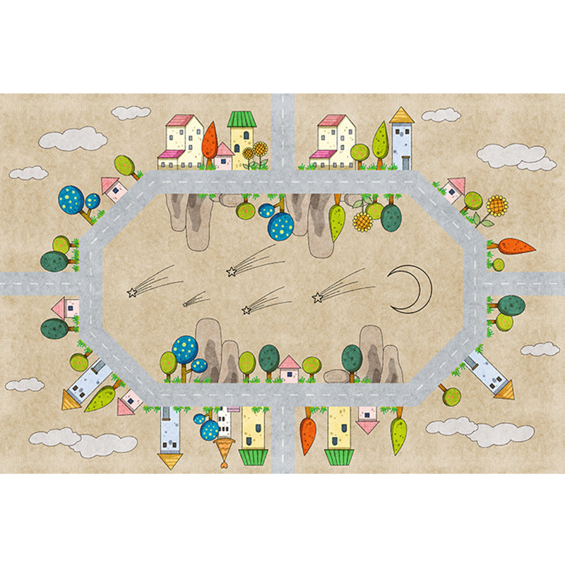 Casual Cartoon Patterned Rug Multi Colored Cotton Blend Rug Anti-Slip Backing Easy Care Carpet for Bedroom Khaki Design 2 Clearhalo 'Area Rug' 'Rug' 2208267
