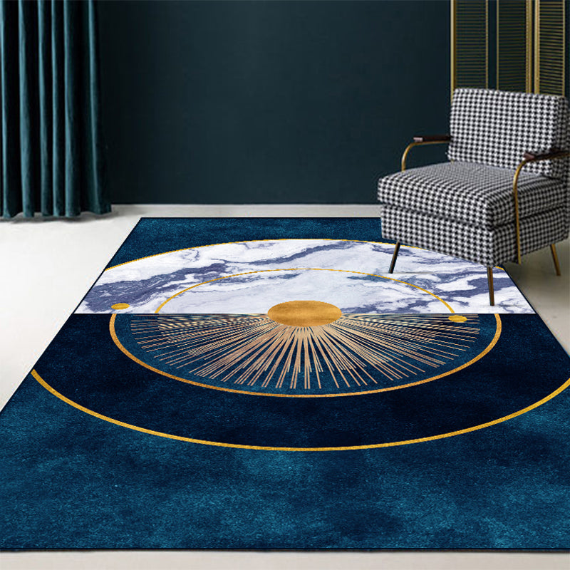 Blue Abstract Printed Rug Cotton Blend Creative Carpet Washable Non-Slip Backing Area Rug for Living Room Blue Design 4 Clearhalo 'Area Rug' 'Rug' 2209197