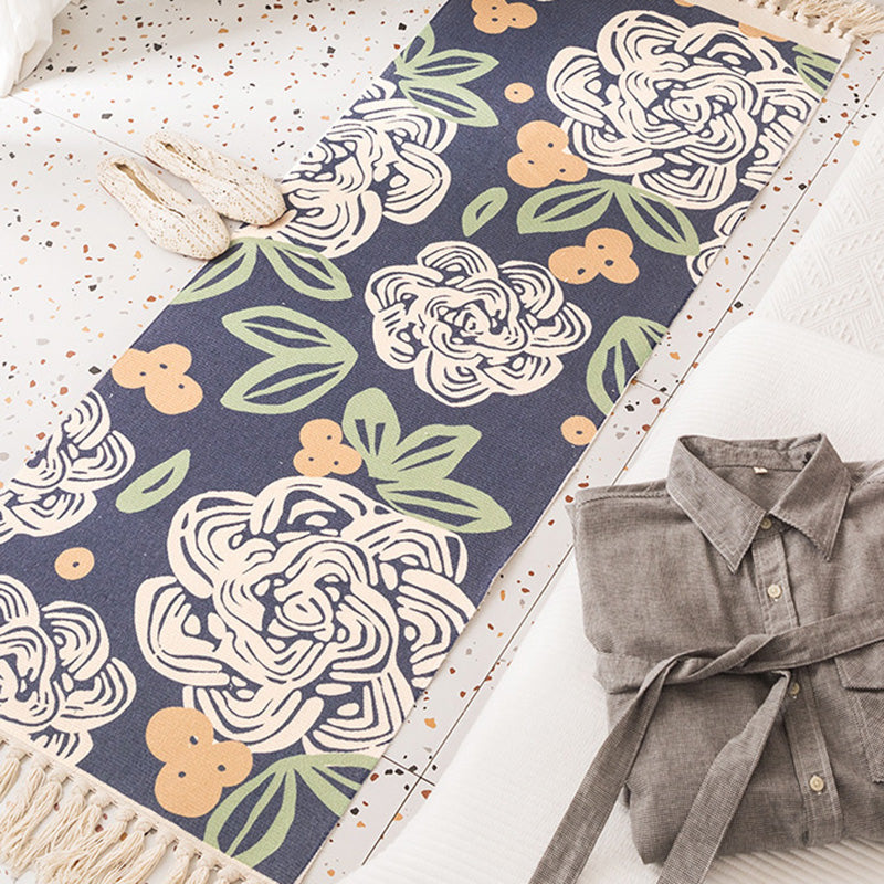 Nostalgia Tribal Pattern Rug Multi Colored Synthetics Area Rug Pet Friendly Easy Care Carpet with Fringe for Bedroom Navy Clearhalo 'Area Rug' 'Moroccan' 'Rugs' Rug' 2209374