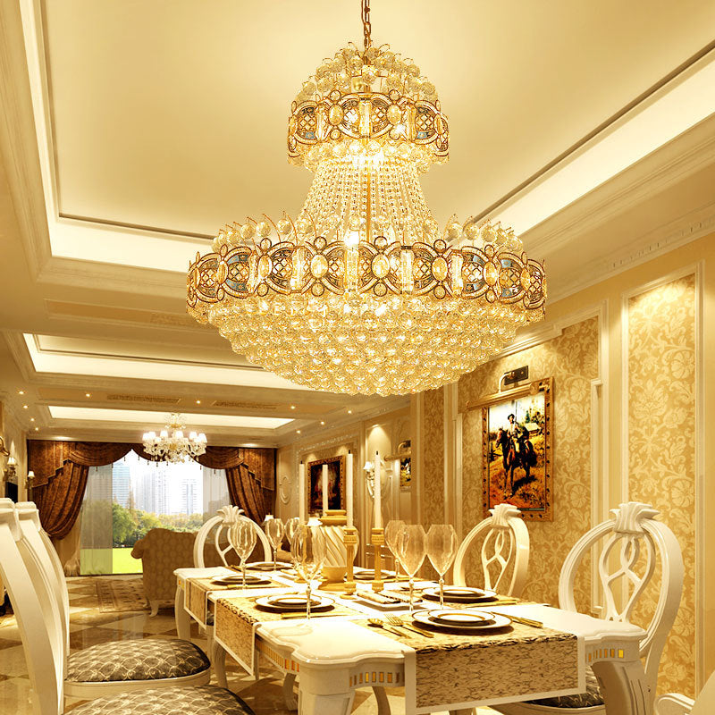 Modernism Basket Hanging Lamp Faceted Crystal Ball 9 Lights Dining Room Chandelier Light in Gold Gold Clearhalo 'Ceiling Lights' 'Chandeliers' 'Modern Chandeliers' 'Modern' Lighting' 220962