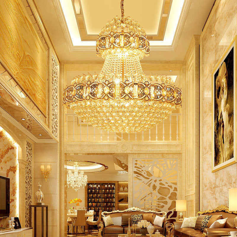 Modernism Basket Hanging Lamp Faceted Crystal Ball 9 Lights Dining Room Chandelier Light in Gold Clearhalo 'Ceiling Lights' 'Chandeliers' 'Modern Chandeliers' 'Modern' Lighting' 220963