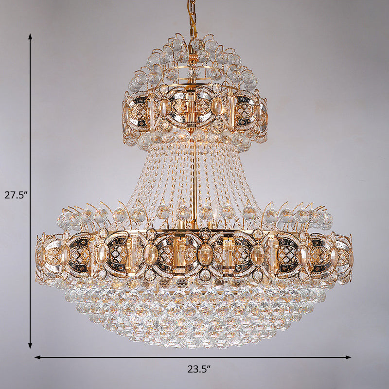 Modernism Basket Hanging Lamp Faceted Crystal Ball 9 Lights Dining Room Chandelier Light in Gold Clearhalo 'Ceiling Lights' 'Chandeliers' 'Modern Chandeliers' 'Modern' Lighting' 220965