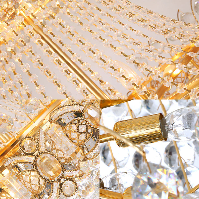 Modernism Basket Hanging Lamp Faceted Crystal Ball 9 Lights Dining Room Chandelier Light in Gold Clearhalo 'Ceiling Lights' 'Chandeliers' 'Modern Chandeliers' 'Modern' Lighting' 220966
