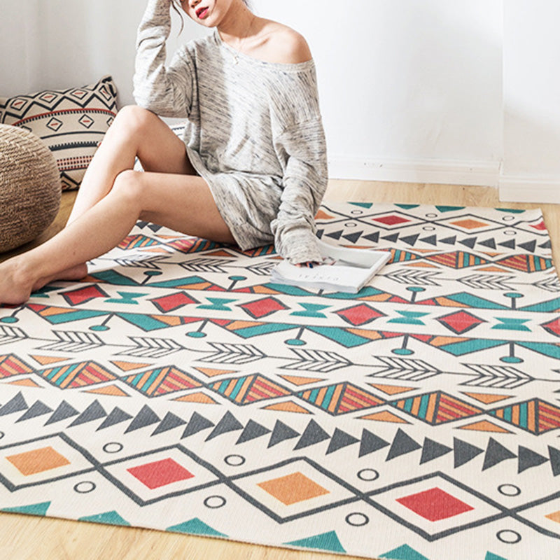 Western Decoration Rug Multi Colored Geo Patterned Area Carpet Cotton Pet Friendly Easy Care Indoor Rug Sky Blue 3'11