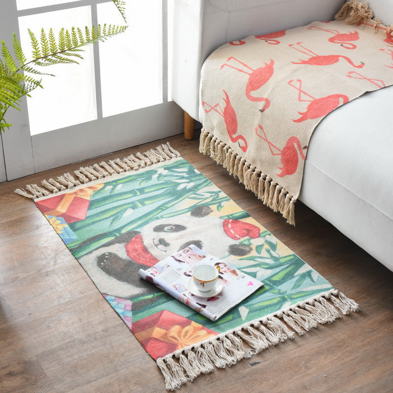 Western Bedroom Rug Multi-Colored Geometric Print Carpet Cotton Blend Machine Washable Easy Care Rug with Fringe Aqua 2' x 2'11" Clearhalo 'Area Rug' 'Moroccan' 'Rugs' Rug' 2209732