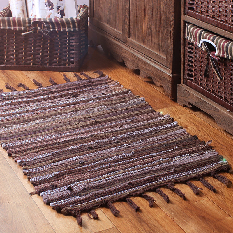 Bohemian Bedroom Rug Multi Colored Striped Pattern Area Rug Cotton Easy Care Washable Carpet with Tassel Brown Clearhalo 'Area Rug' 'Bohemian' 'Rugs' Rug' 2209752
