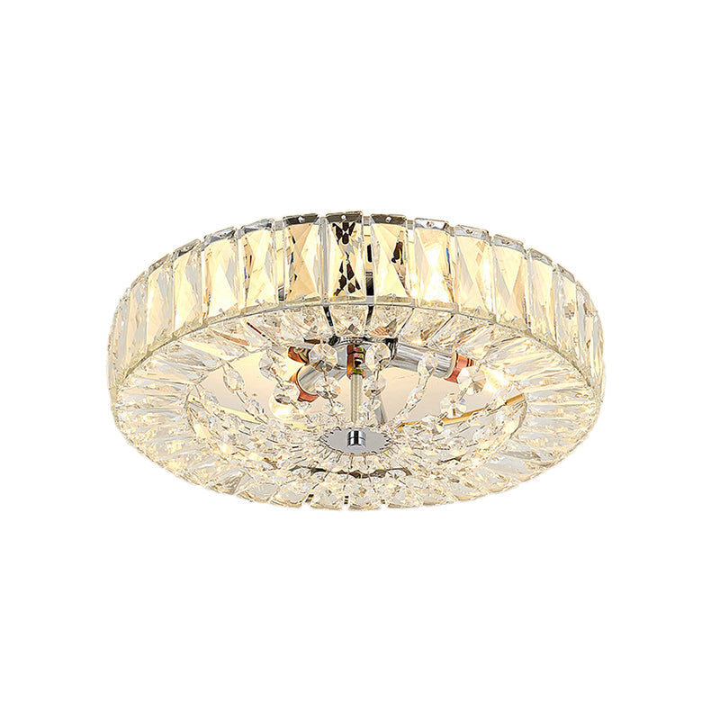 Drum Flush Mount Light Contemporary Crystal Block LED Chrome Ceiling Fixture, 16"/23.5" Wide Clearhalo 'Ceiling Lights' 'Close To Ceiling Lights' 'Close to ceiling' 'Flush mount' Lighting' 220983