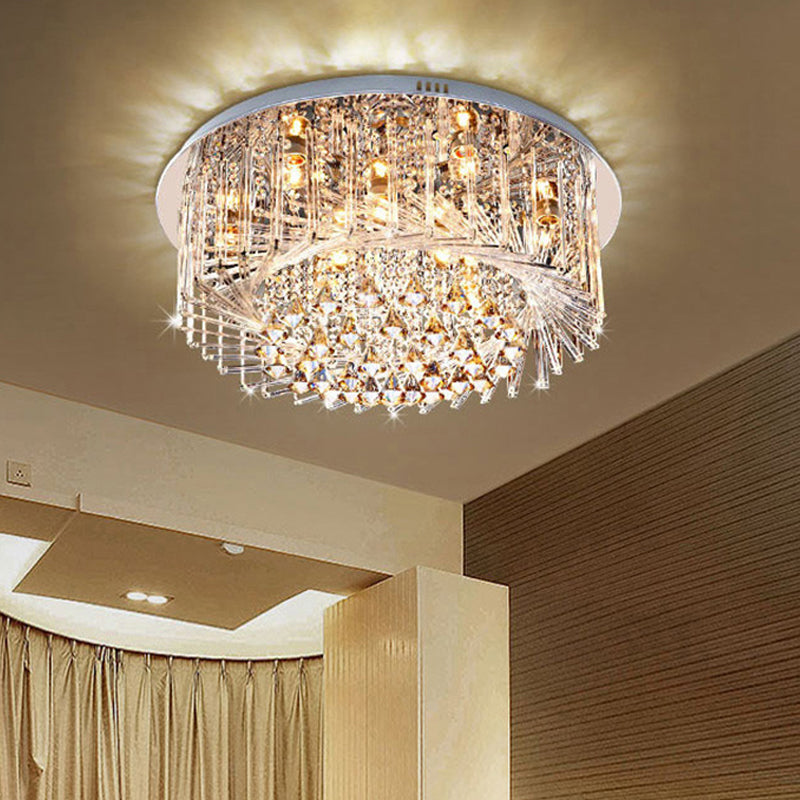 Drum Ceiling Lamp Contemporary Crystal LED Chrome Flush Mount Light, 23.5"/31.5" Wide Clearhalo 'Ceiling Lights' 'Close To Ceiling Lights' 'Close to ceiling' 'Flush mount' Lighting' 221038