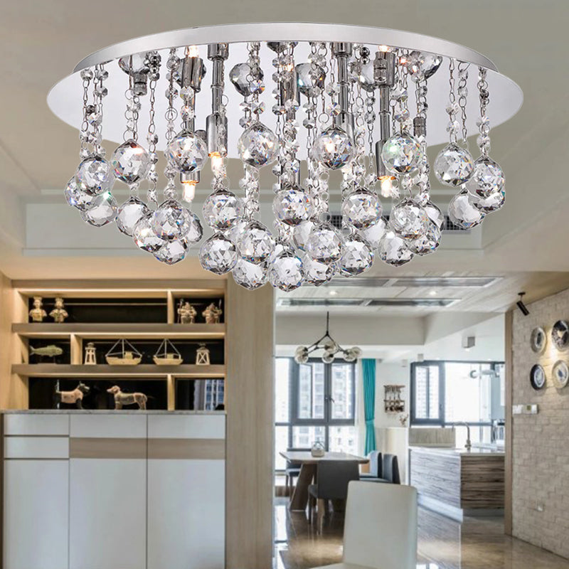 Cascading Flush Mount Light Contemporary Crystal 3/4/6 Lights Chrome Ceiling Light, 8"/14"/19.5" Wide Clearhalo 'Ceiling Lights' 'Close To Ceiling Lights' 'Close to ceiling' 'Flush mount' Lighting' 221078