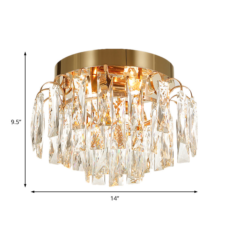 Round Flush Mount Light Modern Faceted Clear Crystal Prism 2 Lights Chrome/Gold Ceiling Light Clearhalo 'Ceiling Lights' 'Close To Ceiling Lights' 'Close to ceiling' 'Flush mount' Lighting' 221082