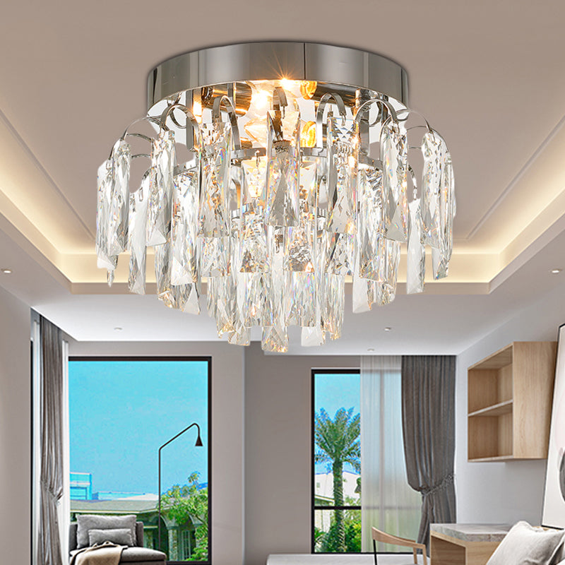 Round Flush Mount Light Modern Faceted Clear Crystal Prism 2 Lights Chrome/Gold Ceiling Light Clearhalo 'Ceiling Lights' 'Close To Ceiling Lights' 'Close to ceiling' 'Flush mount' Lighting' 221087