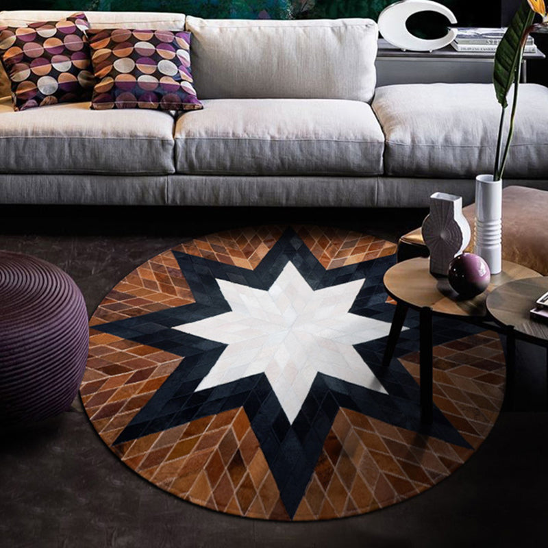 Luxury Room Rug Multi Colored Geometric Printed Area Carpet Cowhide Pet Friendly Easy Care Rug Brown-Black Clearhalo 'Area Rug' 'Rug' 2213159