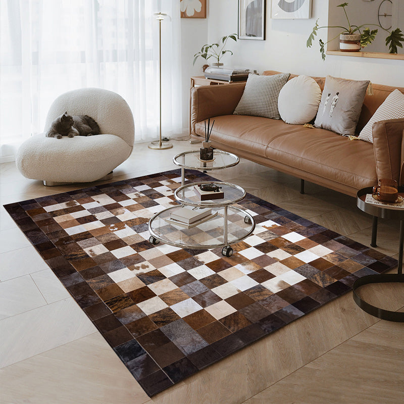 Industrial Plaid Patterned Rug Multi-Color Cowhide Indoor Rug Stain-Resistant Pet Friendly Area Carpet for Parlor Black-Brown Clearhalo 'Area Rug' 'Rug' 2213288