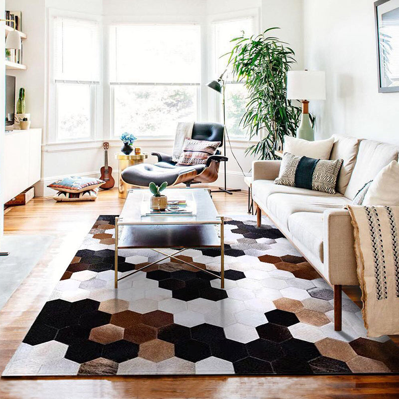 Industrial Plaid Patterned Rug Multi-Color Cowhide Indoor Rug Stain-Resistant Pet Friendly Area Carpet for Parlor White-Brown Clearhalo 'Area Rug' 'Rug' 2213297