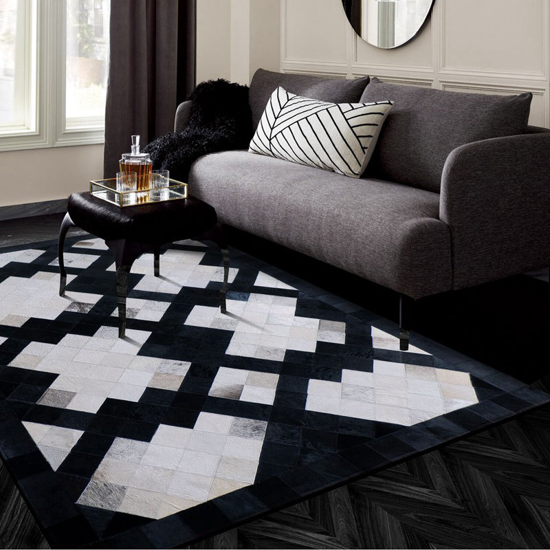 Industrial Plaid Patterned Rug Multi-Color Cowhide Indoor Rug Stain-Resistant Pet Friendly Area Carpet for Parlor Black-White Clearhalo 'Area Rug' 'Rug' 2213298