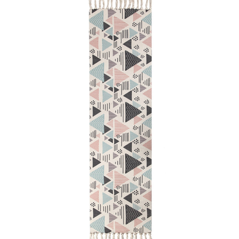 Boho Bedroom Rug Multi-Colored Geo Printed Area Carpet Cotton Easy Care Stain-Resistant Rug with Tassel Green-Pink Clearhalo 'Area Rug' 'Bohemian' 'Rugs' Rug' 2214040
