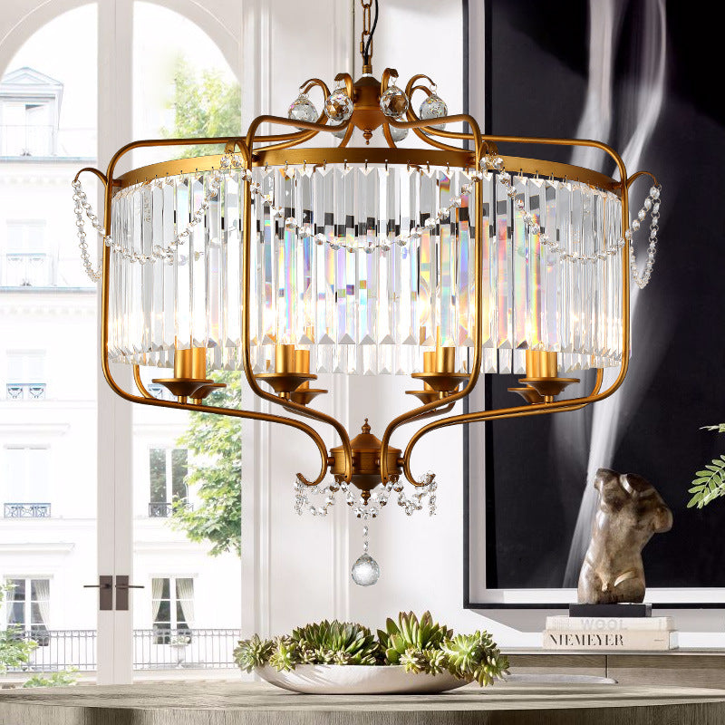 Rectangular-Cut Crystal Lantern Chandelier Light Postmodern 8 Lights Gold/Black Hanging Light for Living Room Gold Clearhalo 'Ceiling Lights' 'Chandeliers' Lighting' options 221459_aa22b9d9-a56b-4a32-b2a7-85b3a04c2a0a