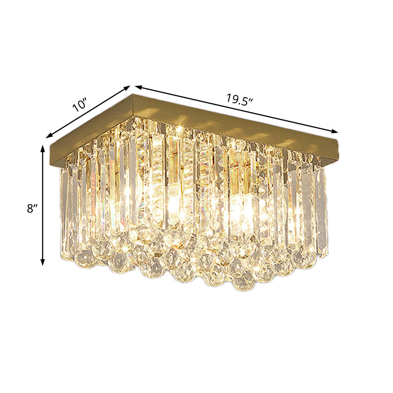 Modern 2 Lights Flush Mount Light with Crystal Block Shade Gold Rectangle Ceiling Light, 12"/16"/19.5" Wide Clearhalo 'Ceiling Lights' 'Close To Ceiling Lights' 'Close to ceiling' 'Flush mount' Lighting' 221475