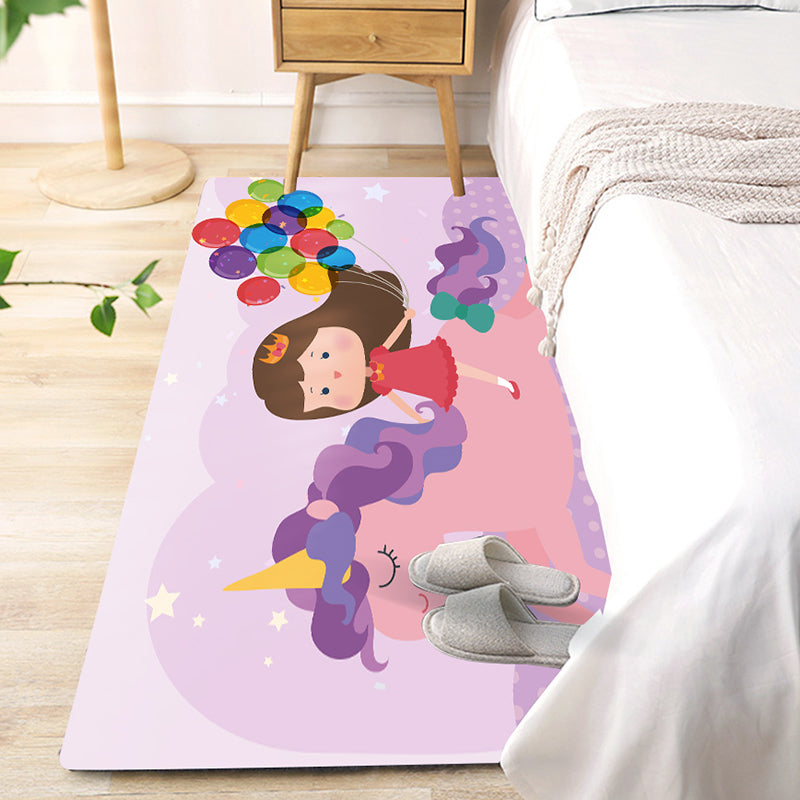 Cute Kids Room Rug Multi Color Fairy Tale Pattern Area Rug Polyster Non-Slip Washable Pet Friendly Carpet Purple-Red Clearhalo 'Area Rug' 'Rug' 2214780