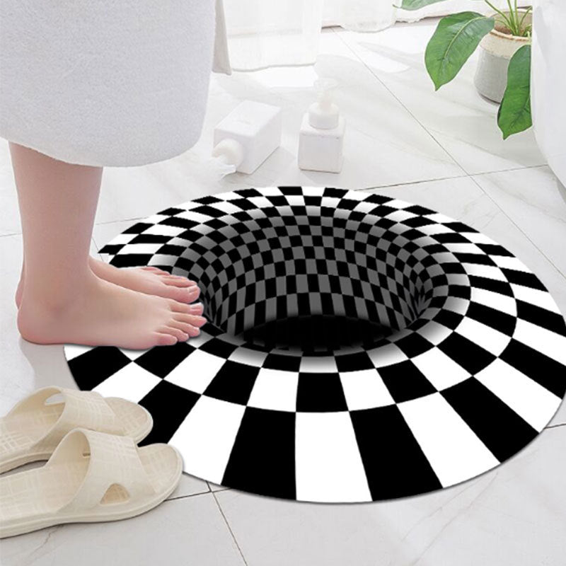 Multi Colored Unique Rug Synthetics 3D Geometric Print Carpet Non-Slip Backing Pet Friendly Rug for Bedroom Black-White Clearhalo 'Area Rug' 'Rug' 2215707