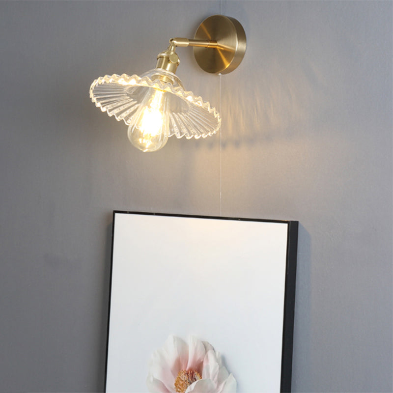 Industrial Shaded Wall Mount Light Single Clear Glass Wall Light Fixture for Bedside Clear H Clearhalo 'Art deco wall lights' 'Cast Iron' 'Glass' 'Industrial wall lights' 'Industrial' 'Middle century wall lights' 'Modern' 'Rustic wall lights' 'Tiffany' 'Traditional wall lights' 'Wall Lamps & Sconces' 'Wall Lights' Lighting' 2216246