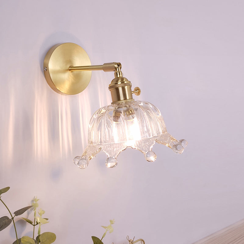 Single-Bulb Wall Light Fixture Vintage Shaded Clear Glass Wall Mounted Lamp for Bedroom Clear G Clearhalo 'Art deco wall lights' 'Cast Iron' 'Glass' 'Industrial wall lights' 'Industrial' 'Middle century wall lights' 'Modern' 'Rustic wall lights' 'Tiffany' 'Traditional wall lights' 'Wall Lamps & Sconces' 'Wall Lights' Lighting' 2216260
