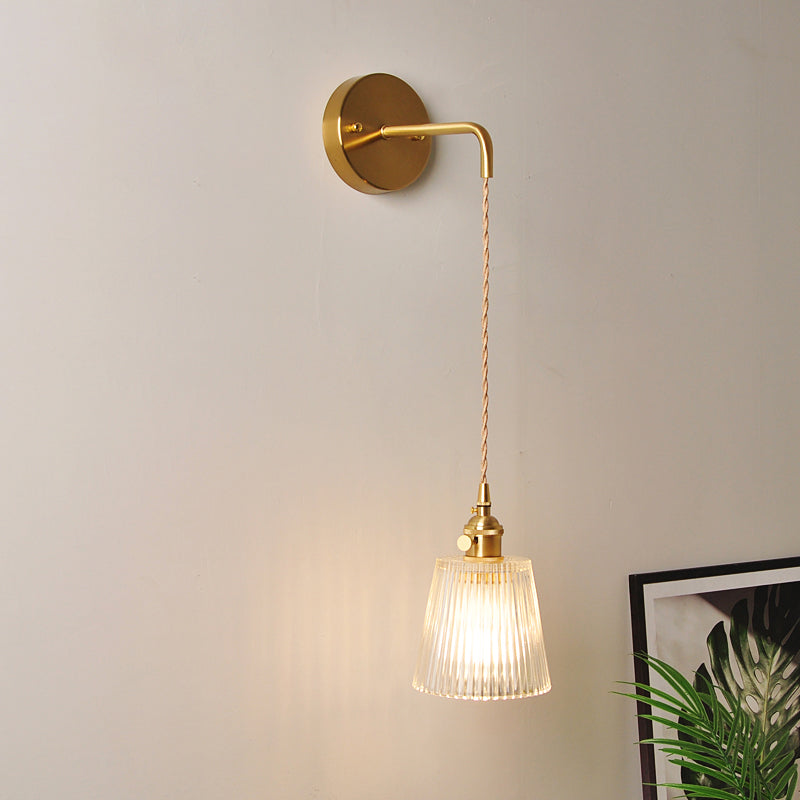 1 Head Wall Mount Light Industrial Shaded Clear Glass Wall Light Fixture for Bedside Clear F Clearhalo 'Art deco wall lights' 'Cast Iron' 'Glass' 'Industrial wall lights' 'Industrial' 'Middle century wall lights' 'Modern' 'Rustic wall lights' 'Tiffany' 'Traditional wall lights' 'Wall Lamps & Sconces' 'Wall Lights' Lighting' 2216285