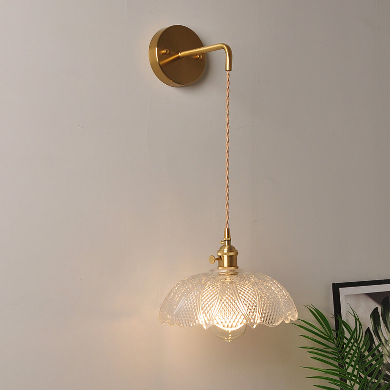 1 Head Wall Mount Light Industrial Shaded Clear Glass Wall Light Fixture for Bedside Clear K Clearhalo 'Art deco wall lights' 'Cast Iron' 'Glass' 'Industrial wall lights' 'Industrial' 'Middle century wall lights' 'Modern' 'Rustic wall lights' 'Tiffany' 'Traditional wall lights' 'Wall Lamps & Sconces' 'Wall Lights' Lighting' 2216288