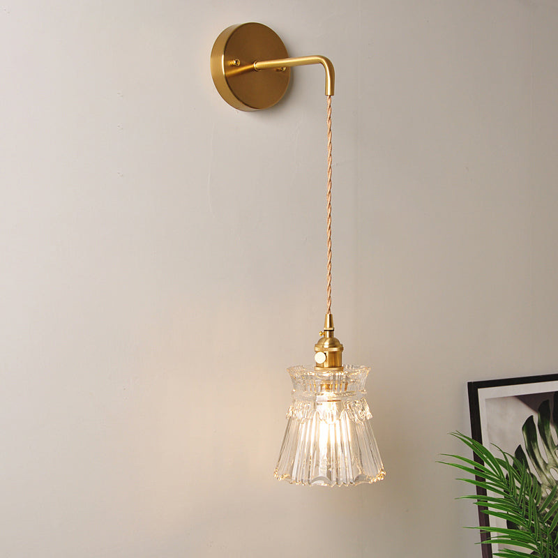 1 Head Wall Mount Light Industrial Shaded Clear Glass Wall Light Fixture for Bedside Clear L Clearhalo 'Art deco wall lights' 'Cast Iron' 'Glass' 'Industrial wall lights' 'Industrial' 'Middle century wall lights' 'Modern' 'Rustic wall lights' 'Tiffany' 'Traditional wall lights' 'Wall Lamps & Sconces' 'Wall Lights' Lighting' 2216294