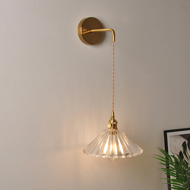 1 Head Wall Mount Light Industrial Shaded Clear Glass Wall Light Fixture for Bedside Clear B Clearhalo 'Art deco wall lights' 'Cast Iron' 'Glass' 'Industrial wall lights' 'Industrial' 'Middle century wall lights' 'Modern' 'Rustic wall lights' 'Tiffany' 'Traditional wall lights' 'Wall Lamps & Sconces' 'Wall Lights' Lighting' 2216295