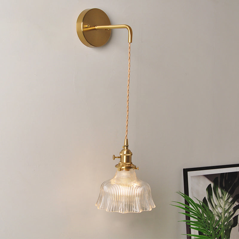 1 Head Wall Mount Light Industrial Shaded Clear Glass Wall Light Fixture for Bedside Clear O Clearhalo 'Art deco wall lights' 'Cast Iron' 'Glass' 'Industrial wall lights' 'Industrial' 'Middle century wall lights' 'Modern' 'Rustic wall lights' 'Tiffany' 'Traditional wall lights' 'Wall Lamps & Sconces' 'Wall Lights' Lighting' 2216296