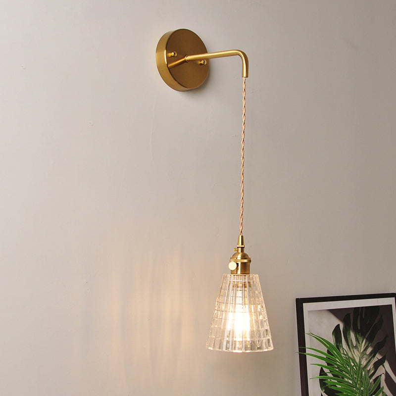 1 Head Wall Mount Light Industrial Shaded Clear Glass Wall Light Fixture for Bedside Clear E Clearhalo 'Art deco wall lights' 'Cast Iron' 'Glass' 'Industrial wall lights' 'Industrial' 'Middle century wall lights' 'Modern' 'Rustic wall lights' 'Tiffany' 'Traditional wall lights' 'Wall Lamps & Sconces' 'Wall Lights' Lighting' 2216297