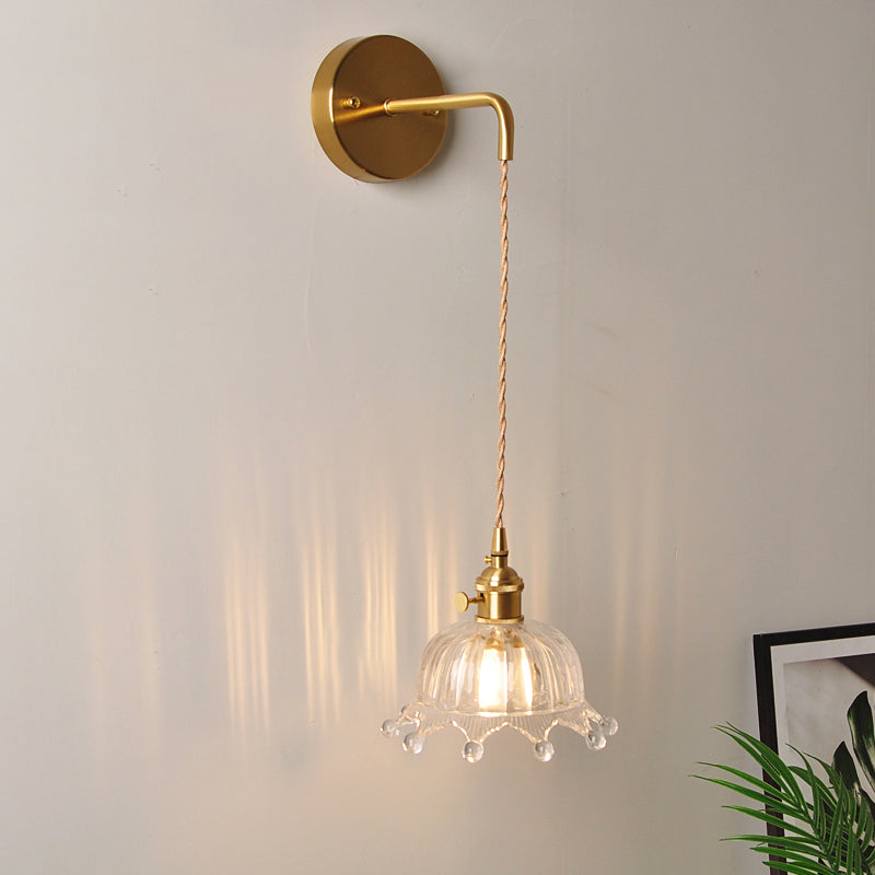 1 Head Wall Mount Light Industrial Shaded Clear Glass Wall Light Fixture for Bedside Clear P Clearhalo 'Art deco wall lights' 'Cast Iron' 'Glass' 'Industrial wall lights' 'Industrial' 'Middle century wall lights' 'Modern' 'Rustic wall lights' 'Tiffany' 'Traditional wall lights' 'Wall Lamps & Sconces' 'Wall Lights' Lighting' 2216298
