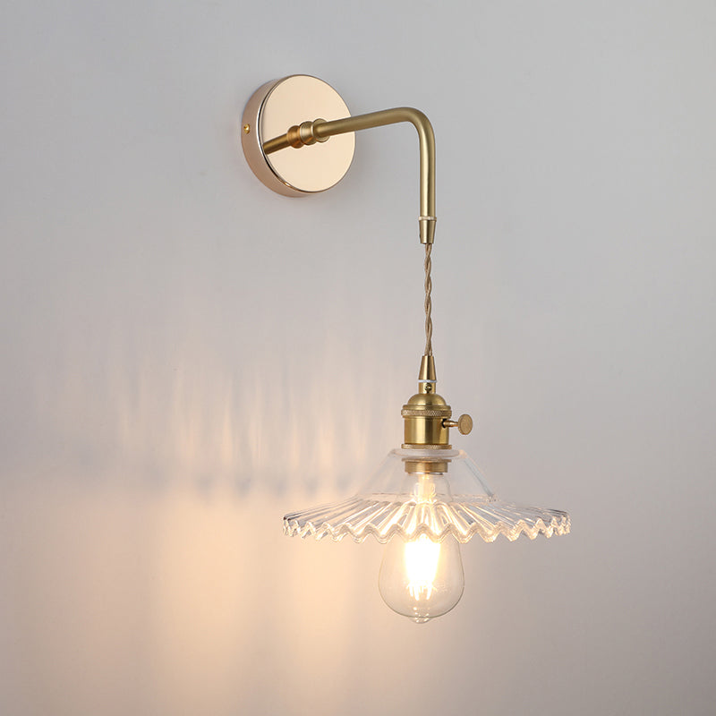 Shaded Glass Wall Light Fixture Vintage Single-Bulb Bedside Wall Mounted Lamp in Gold Gold G Clearhalo 'Art deco wall lights' 'Cast Iron' 'Glass' 'Industrial wall lights' 'Industrial' 'Middle century wall lights' 'Modern' 'Rustic wall lights' 'Tiffany' 'Traditional wall lights' 'Wall Lamps & Sconces' 'Wall Lights' Lighting' 2216307