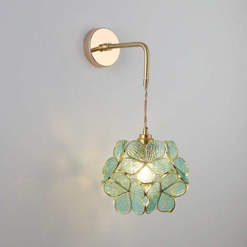 Shaded Glass Wall Light Fixture Vintage Single-Bulb Bedside Wall Mounted Lamp in Gold Gold C Clearhalo 'Art deco wall lights' 'Cast Iron' 'Glass' 'Industrial wall lights' 'Industrial' 'Middle century wall lights' 'Modern' 'Rustic wall lights' 'Tiffany' 'Traditional wall lights' 'Wall Lamps & Sconces' 'Wall Lights' Lighting' 2216310