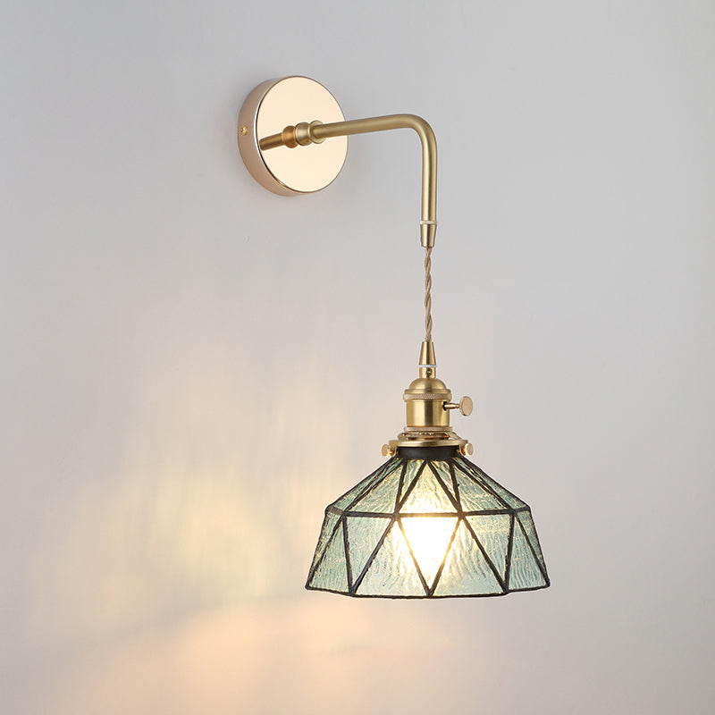 Shaded Glass Wall Light Fixture Vintage Single-Bulb Bedside Wall Mounted Lamp in Gold Gold K Clearhalo 'Art deco wall lights' 'Cast Iron' 'Glass' 'Industrial wall lights' 'Industrial' 'Middle century wall lights' 'Modern' 'Rustic wall lights' 'Tiffany' 'Traditional wall lights' 'Wall Lamps & Sconces' 'Wall Lights' Lighting' 2216311
