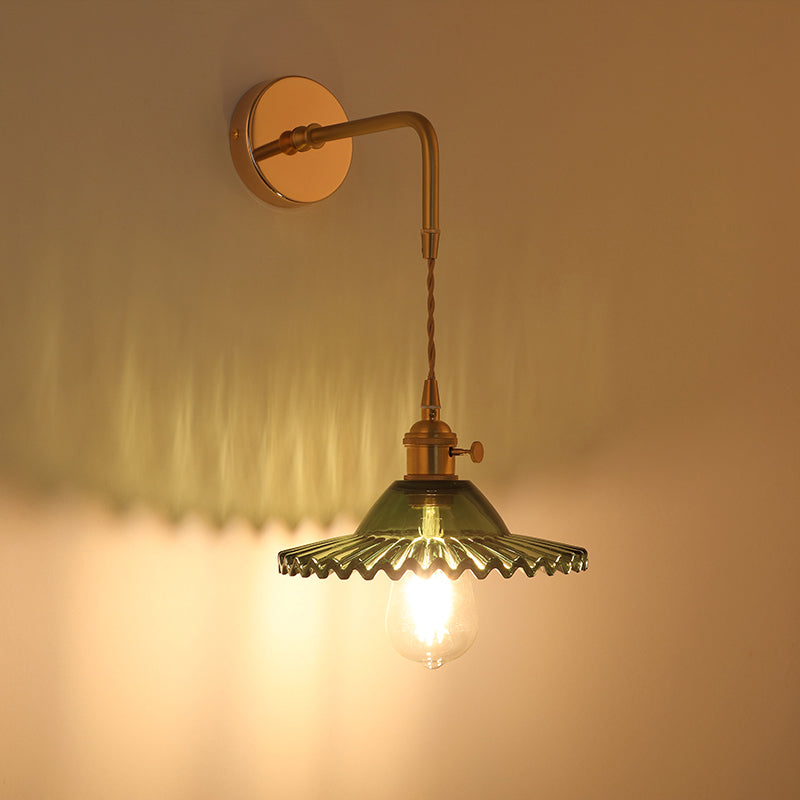 Shaded Glass Wall Light Fixture Vintage Single-Bulb Bedside Wall Mounted Lamp in Gold Clearhalo 'Art deco wall lights' 'Cast Iron' 'Glass' 'Industrial wall lights' 'Industrial' 'Middle century wall lights' 'Modern' 'Rustic wall lights' 'Tiffany' 'Traditional wall lights' 'Wall Lamps & Sconces' 'Wall Lights' Lighting' 2216312